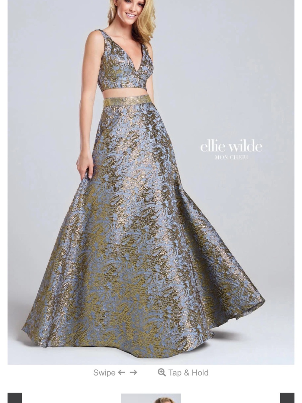 ellie wilde Metallic Blue and Gold Two-Piece Prom Gown